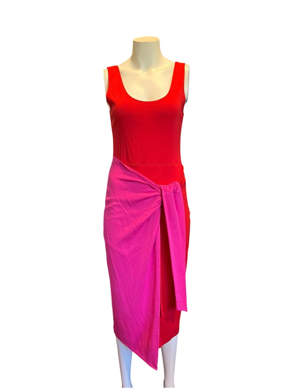 vibrant Fore Collection Color-Block Wrap-Effect Midi Dress .